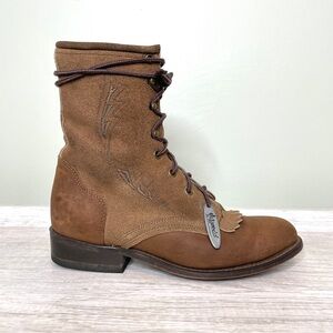 Like New! Vintage Laredo lace up two tone brown leather boots size 7.5
